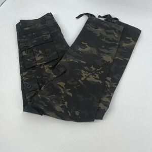 Mens Camo Cargo Pants Multi Pocket Drawstring Tactical Hiking Outdoor Casual